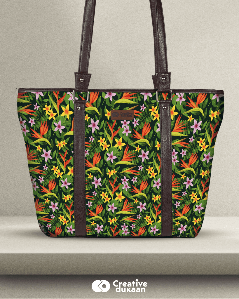 Tropical Green Stylish Tote Bags for Women - Creative Dukaan