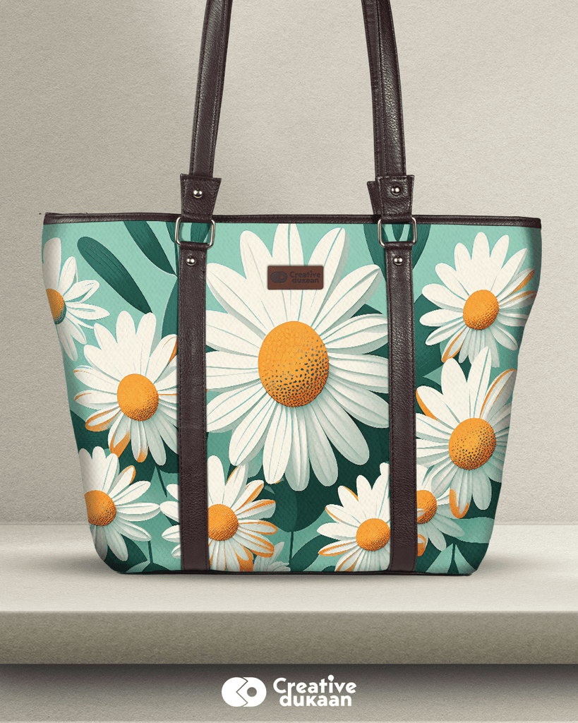 White Bloom Trendy Tote Bag for Women - Creative Dukaan