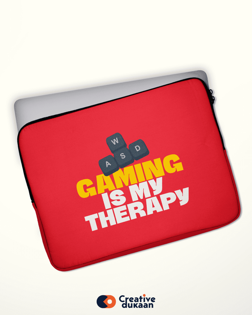 Cool Gamers Red Laptop Sleeve with Tagline " Gaming Is Therapy" - Creative Dukaan