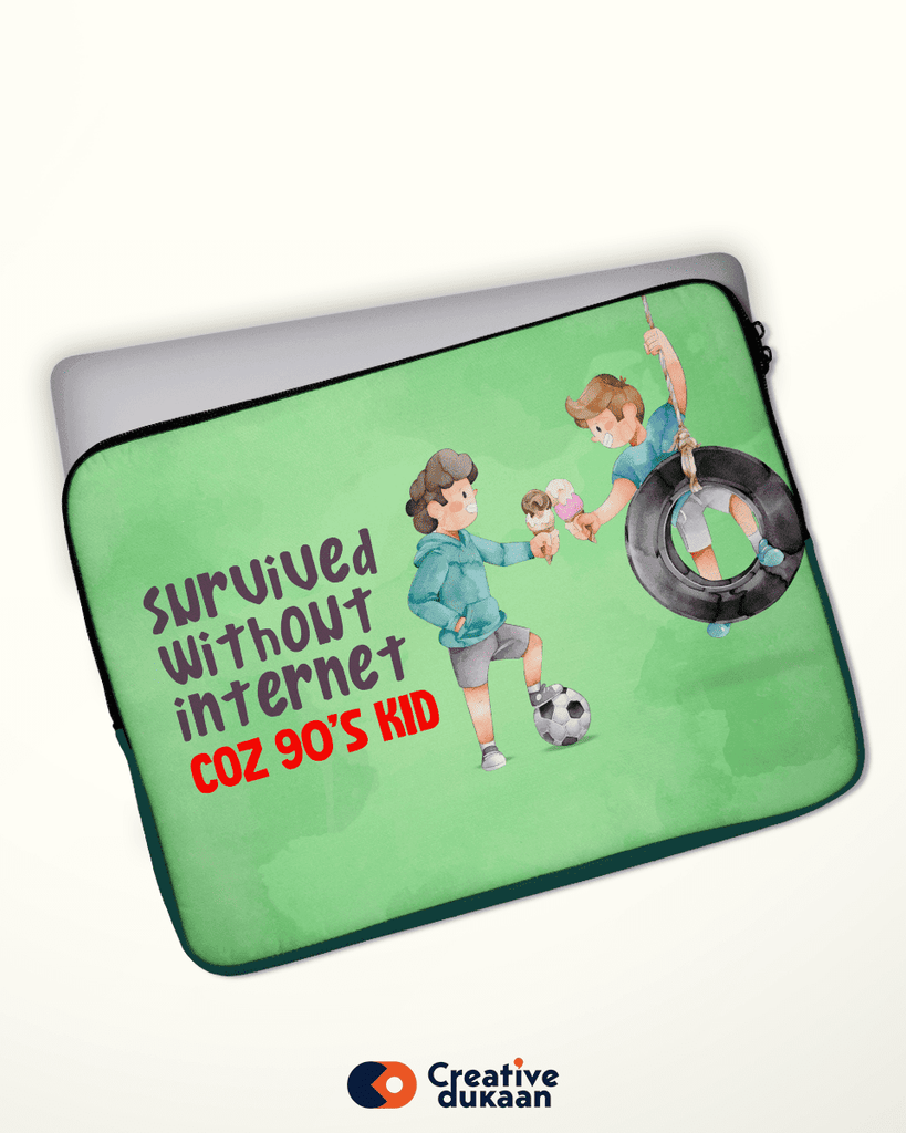 90's Laptop Sleeve with Tagline Survived Without Internet - Creative Dukaan