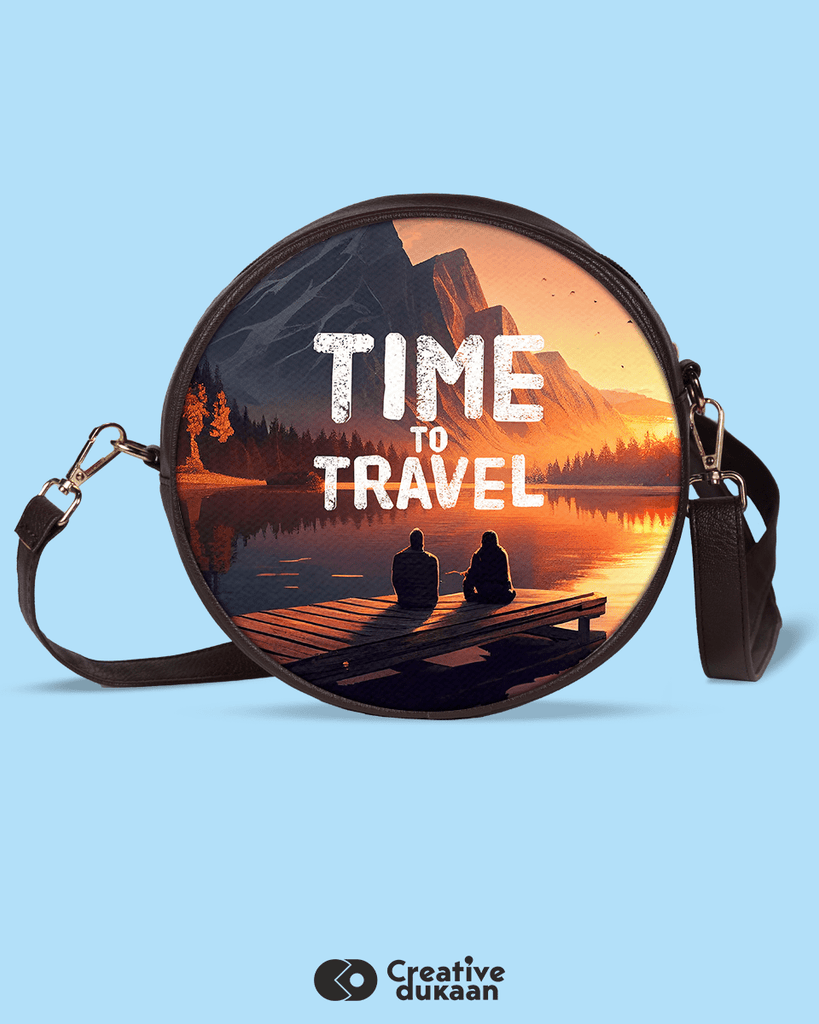 Time to Travel Round Vegan Sling Bag - Creative Dukaan