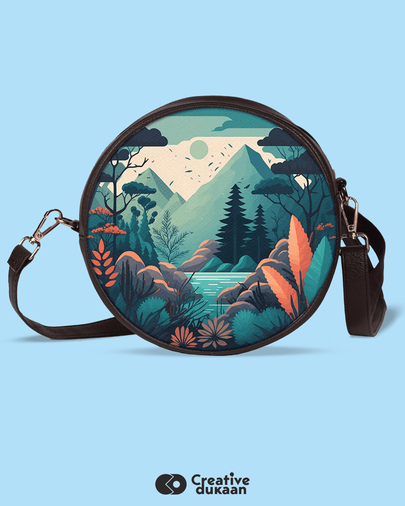 Beautiful Scenic Round Vegan Sling Bag - Creative Dukaan