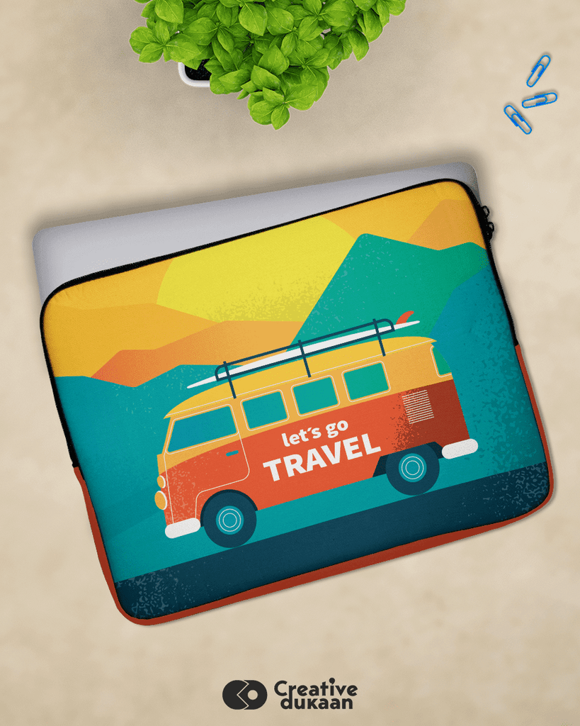 Quirky Colourful Laptop Sleeves with Tagline " Lets Go Travel
