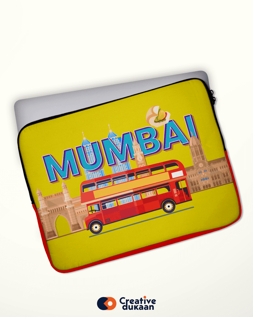 Quirky and Cool Yellow Laptop Sleeves with Tagline " Mumbai " - Creative Dukaan