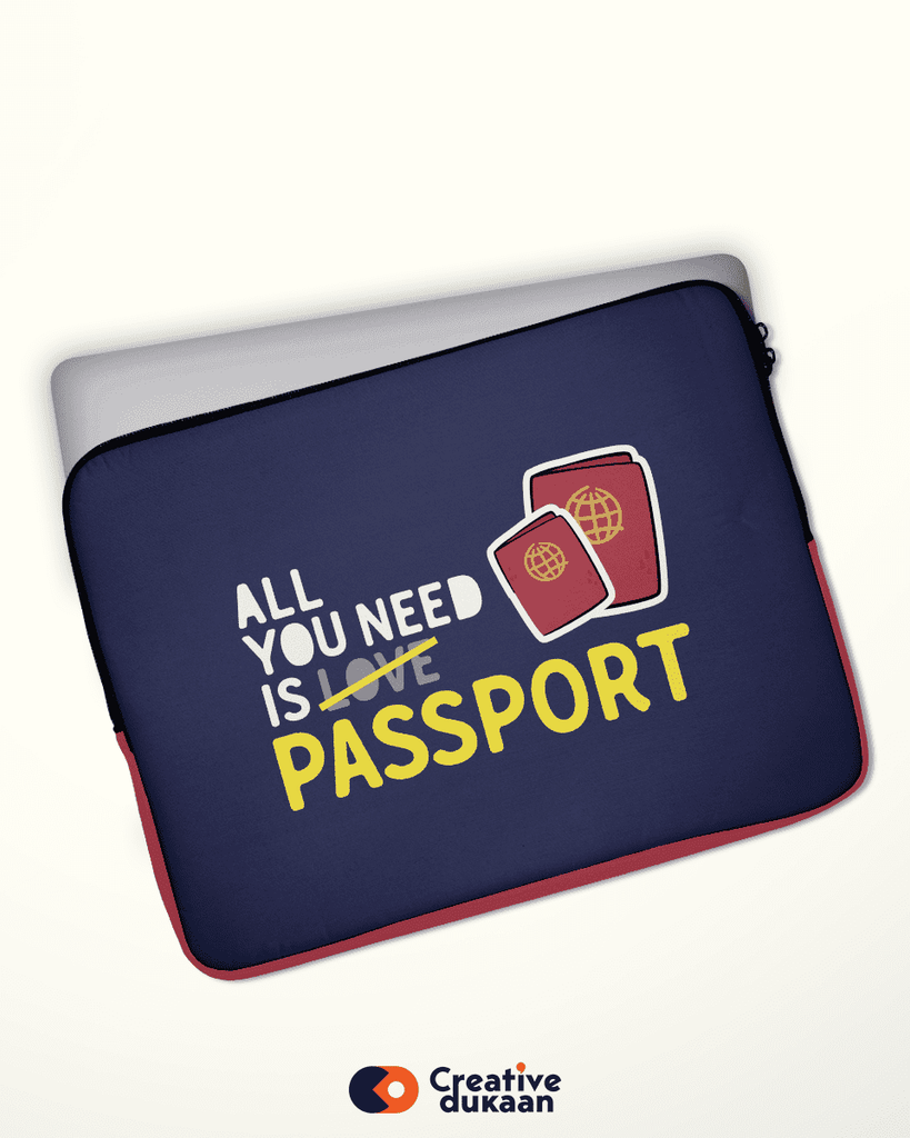 Quirky and Cool Blue Travel's Passport Laptop Sleeves - Creative Dukaan