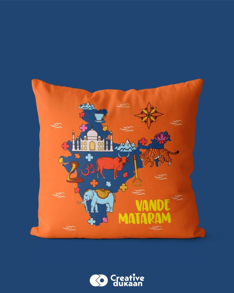Indian Map Cushion Cover With Creative Design in Orange Colour - Creative Dukaan
