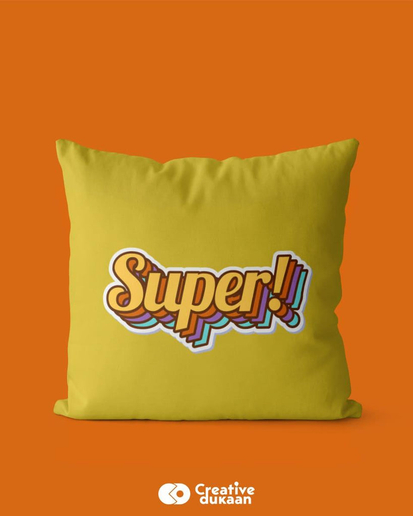 Cute Mustard Yellow Cushion Cover With "Super" Text Highlighted - Creative Dukaan