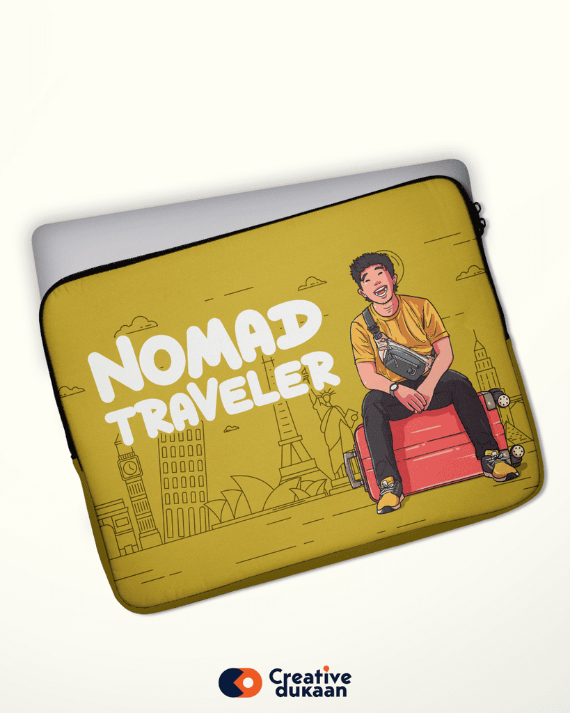 Quirky and Cool Yellow "Nomad Traveller" Laptop Sleeves - Creative Dukaan