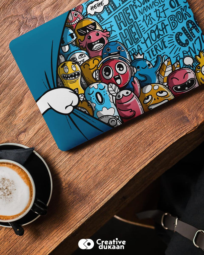 Funny + Cool Cartoon Laptop Skin in Blue Colour - Creative Dukaan