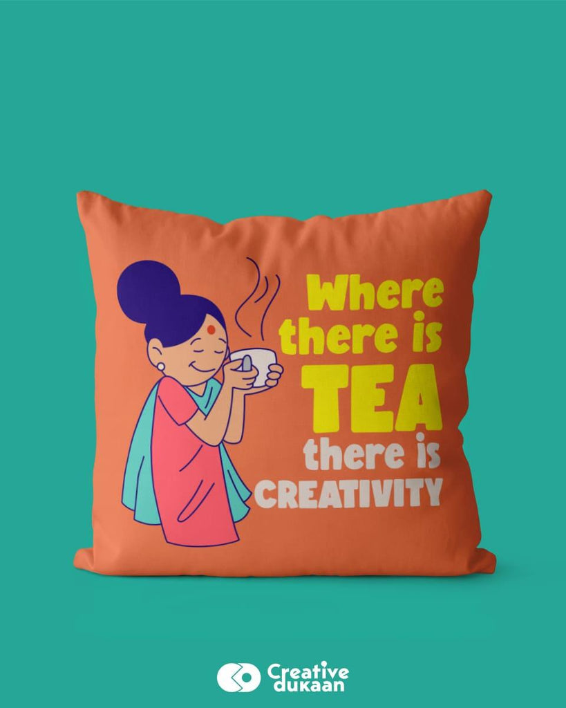 Light Orange Cushion Cover With Funny Tea Lover Quote - Creative Dukaan