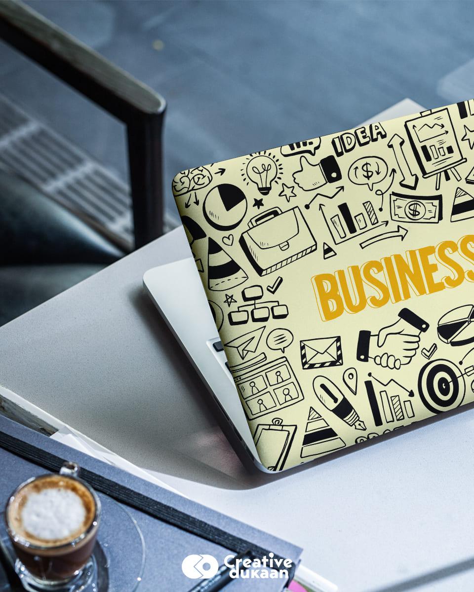 Buy Cool Laptop Skin With Business Doodles in Black Colour Creative