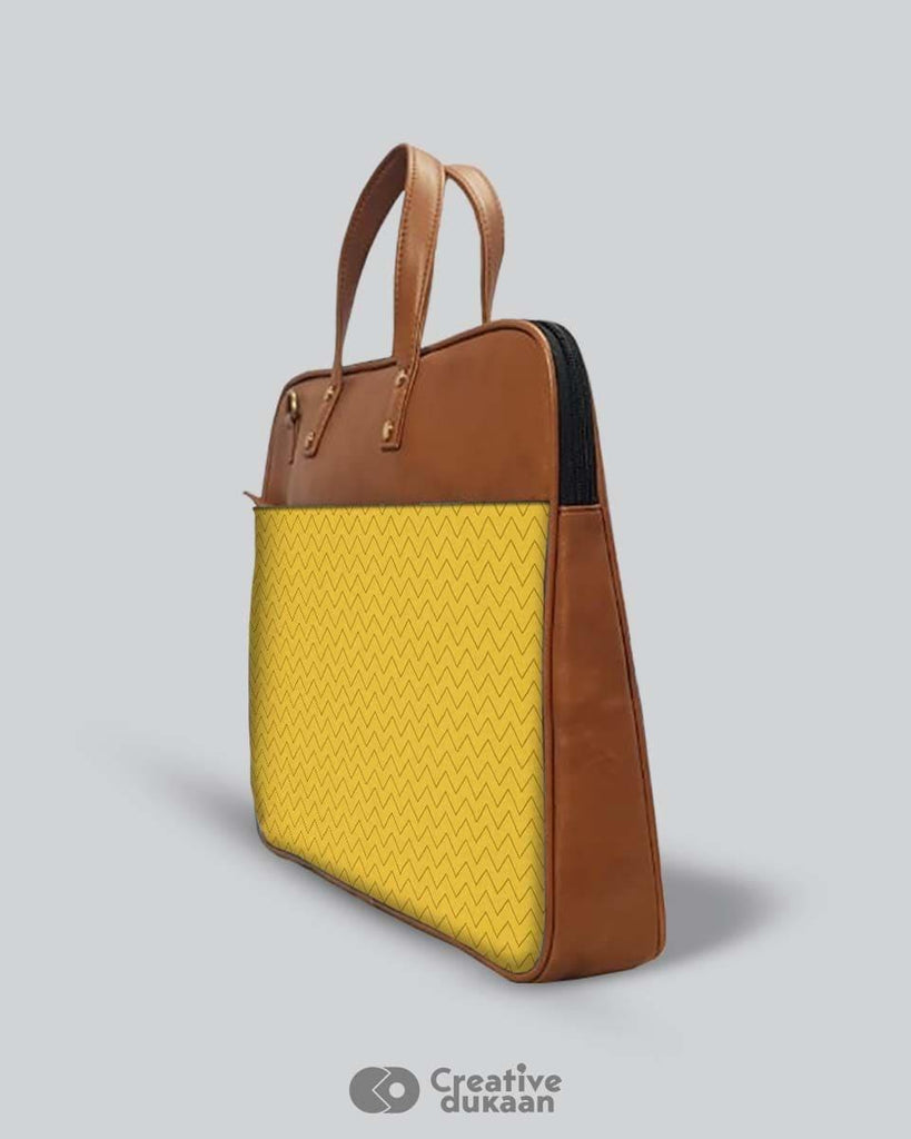 Classic Vegan Leather Laptop Bag With Golden Yellow Colour ZigZags