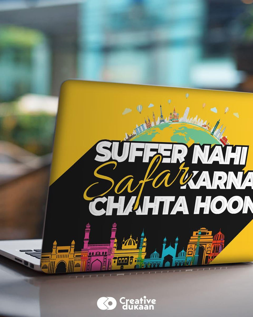 Travel Laptop Skin With "Safar karna chahta hoon" Cool Quote - Creative Dukaan