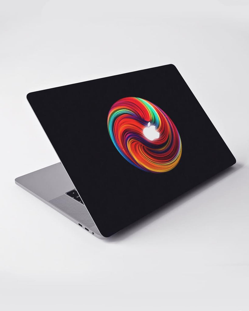 Colourful Circle Apple MacBook Skin With Black Background - Creative Dukaan