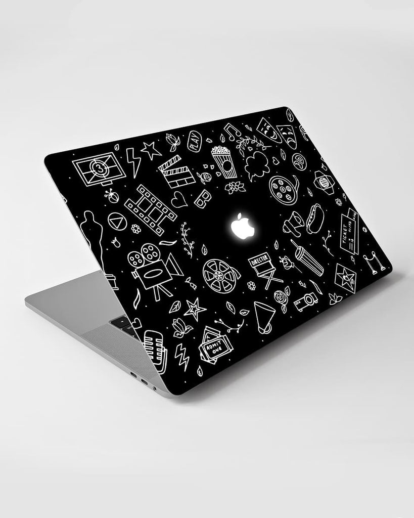 Black & White MacBook Skin With Cute Doodle Drawings - Creative Dukaan
