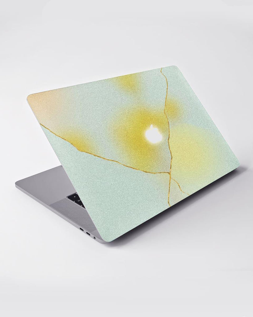 "Apple MacBook Skin - Grey & Yellow Kintsugi Pattern " - Creative Dukaan
