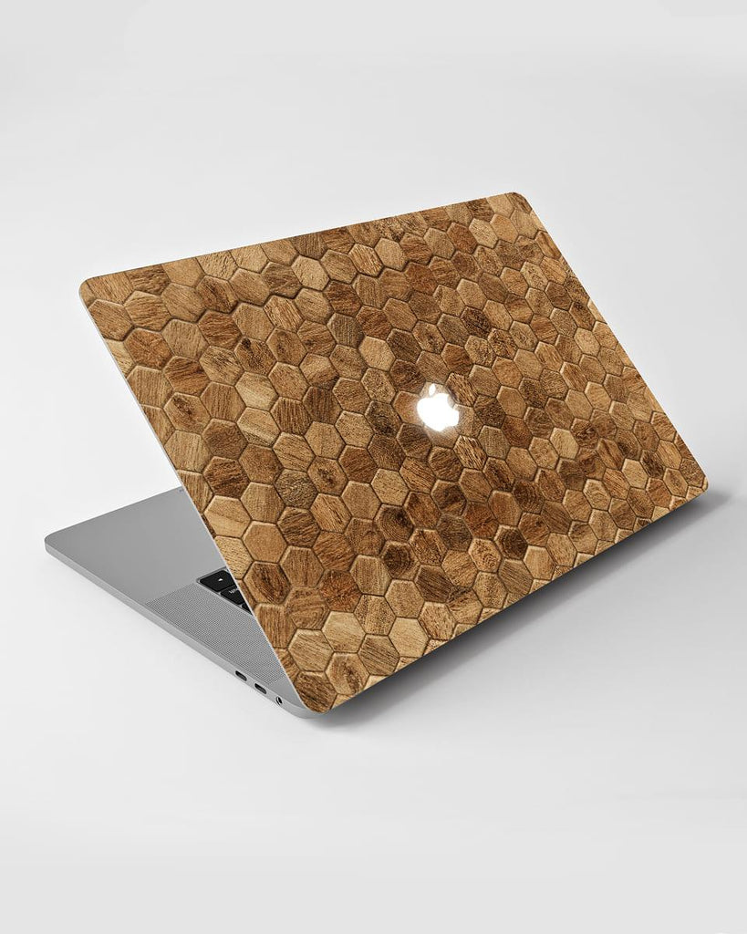 Wooden MacBook Skin With Honey Comb Patterns - Creative Dukaan