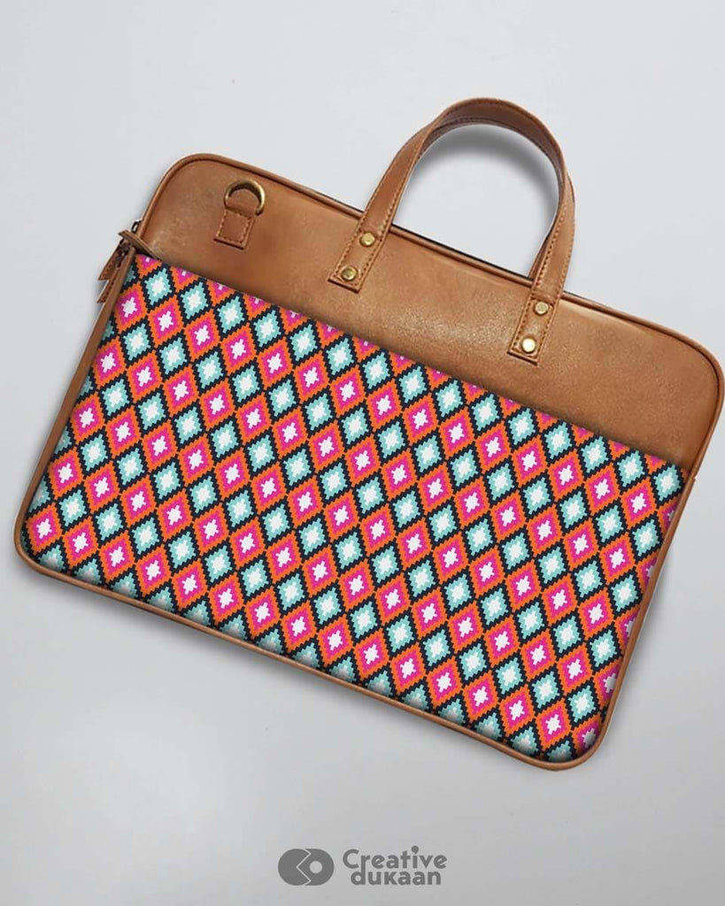 Multicolour Geometry - The Vegan Leather Laptop Bag - Creative Dukaan