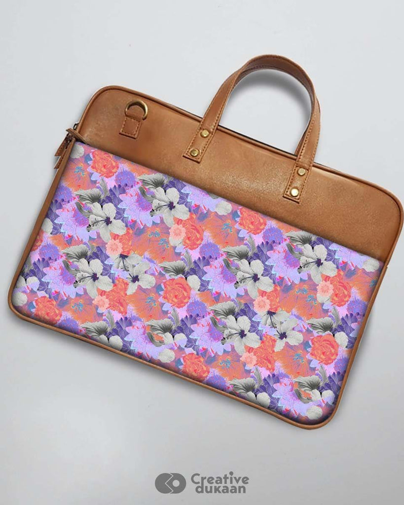 Purple Flora - The Vegan Leather Laptop Bag - Creative Dukaan
