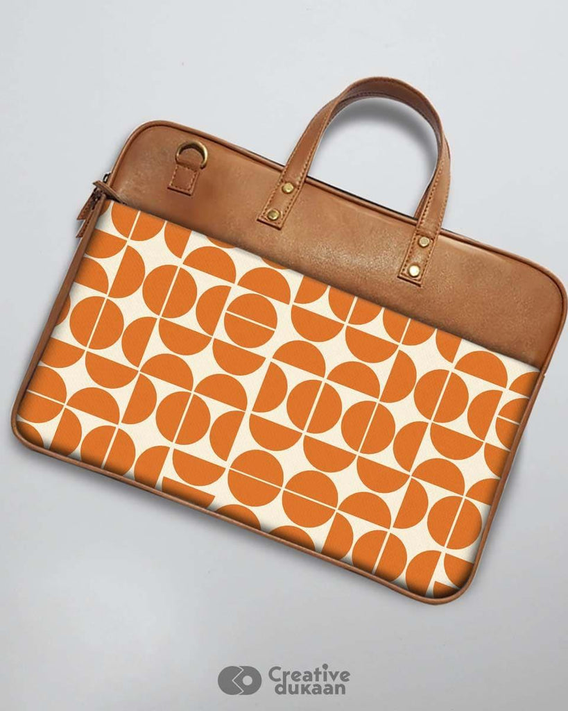 Orange Geometry - The Vegan Leather Laptop Bag - Creative Dukaan