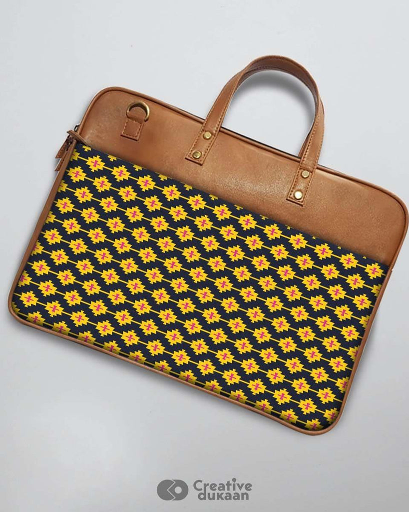 Yellow Black - The Vegan Leather Laptop Bag - Creative Dukaan