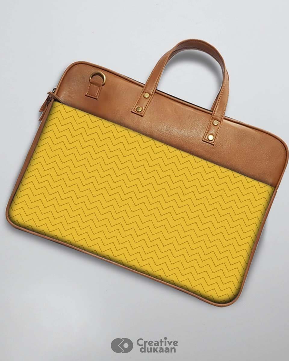 Classic Vegan Leather Laptop Bag With Golden Yellow Colour ZigZags