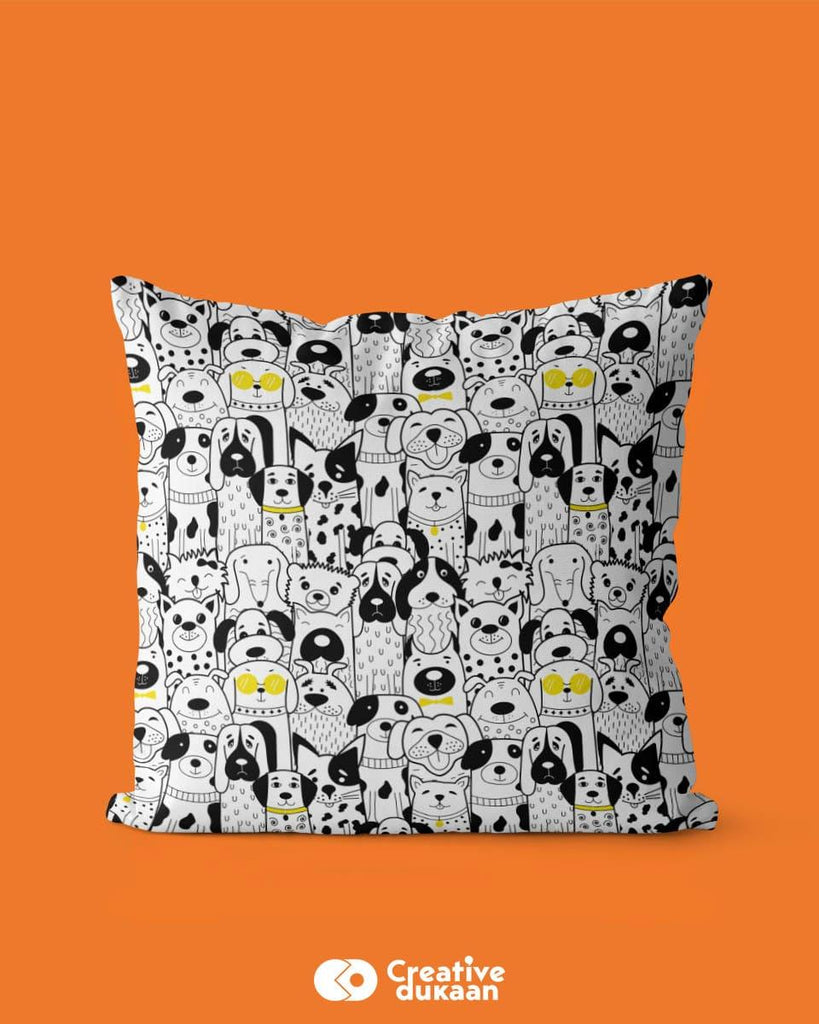 Black & White Puppy Design Pillow Cover for Pet Lover - Creative Dukaan