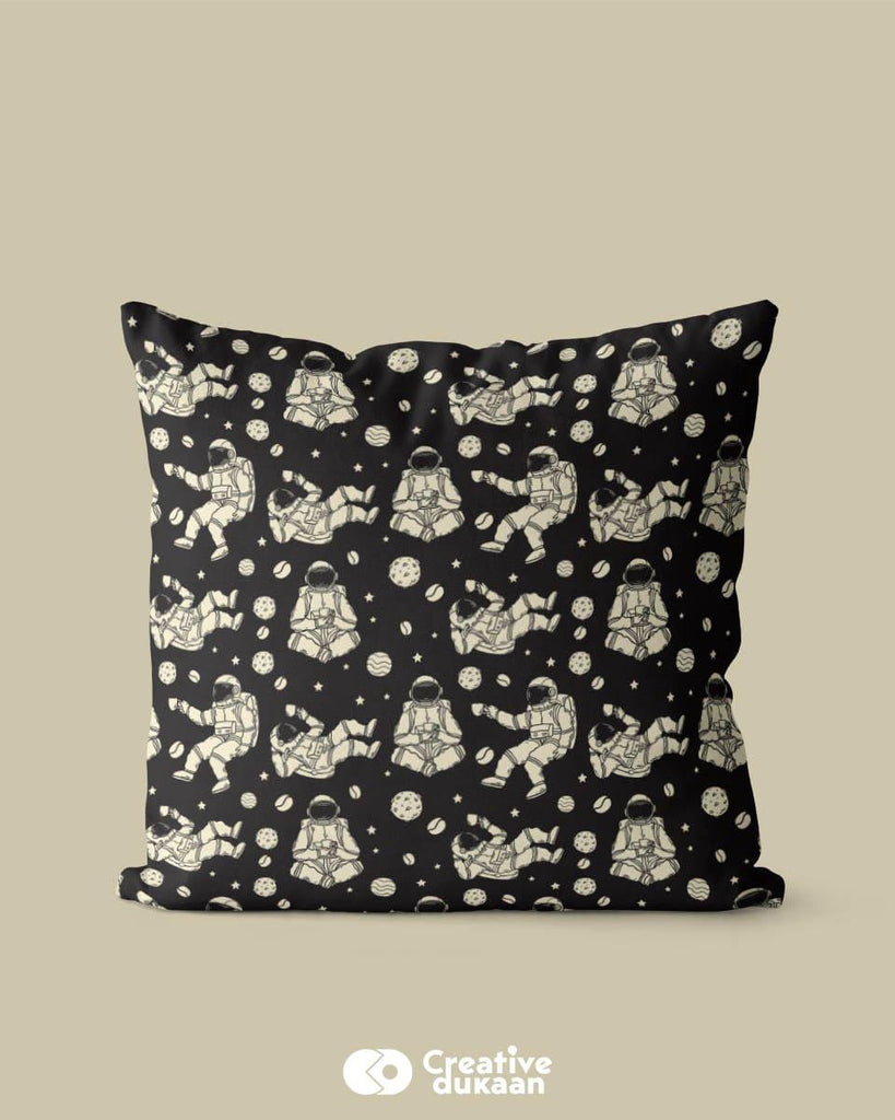 Black & White Cute Astronaut Printed Cushion Cover - Creative Dukaan