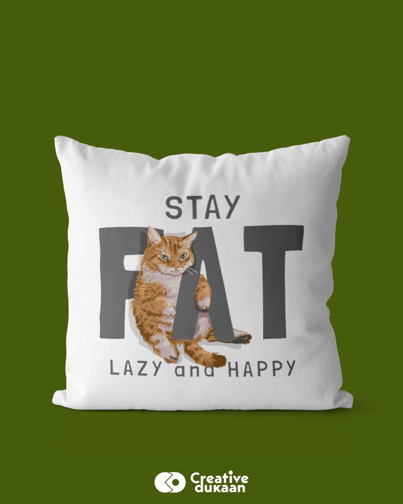 Cool Lazy Cat - Cute Cushion Cover in White Colour - Creative Dukaan