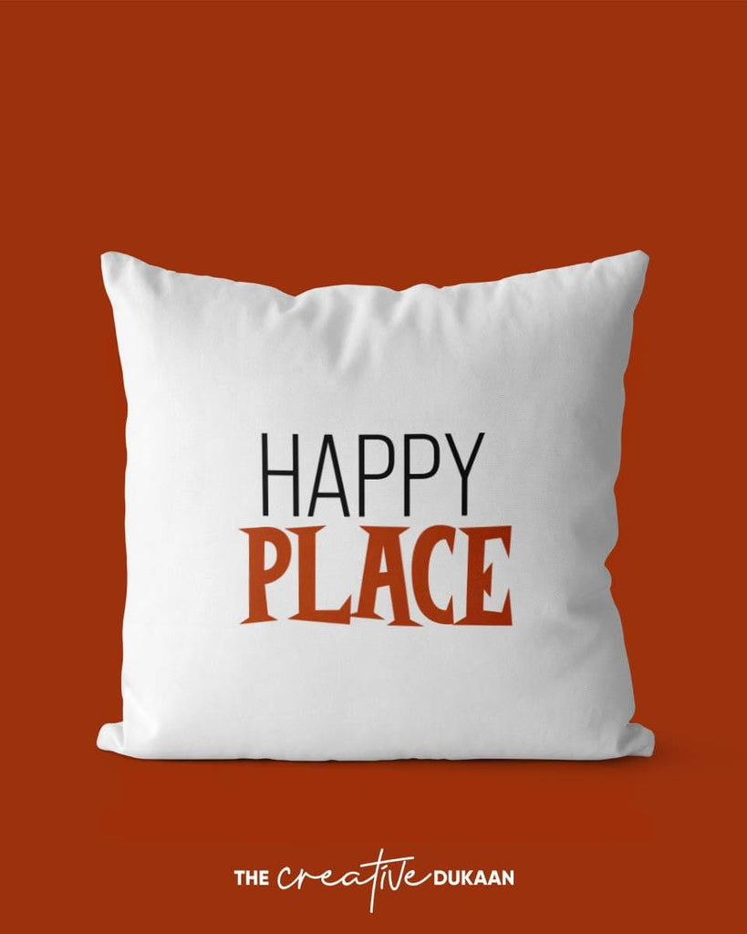 White Throw Pilow With The Quote "Happy Place" - Creative Dukaan