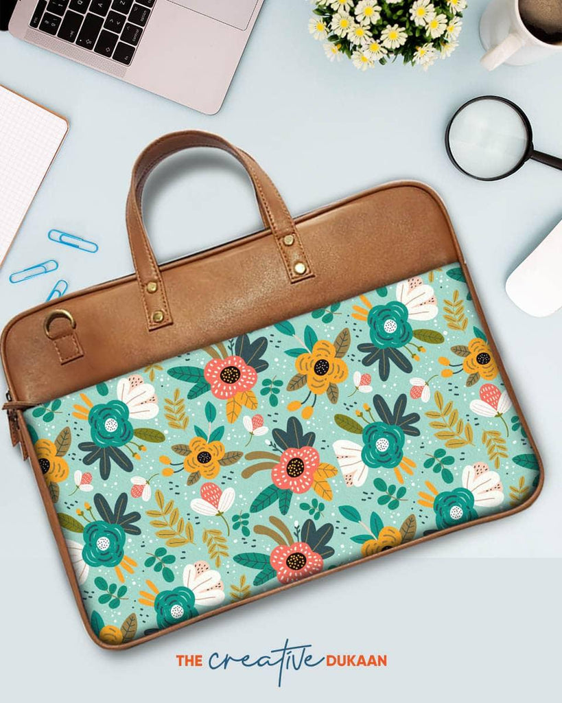 Floral - The Vegan Leather Laptop Bag - Creative Dukaan