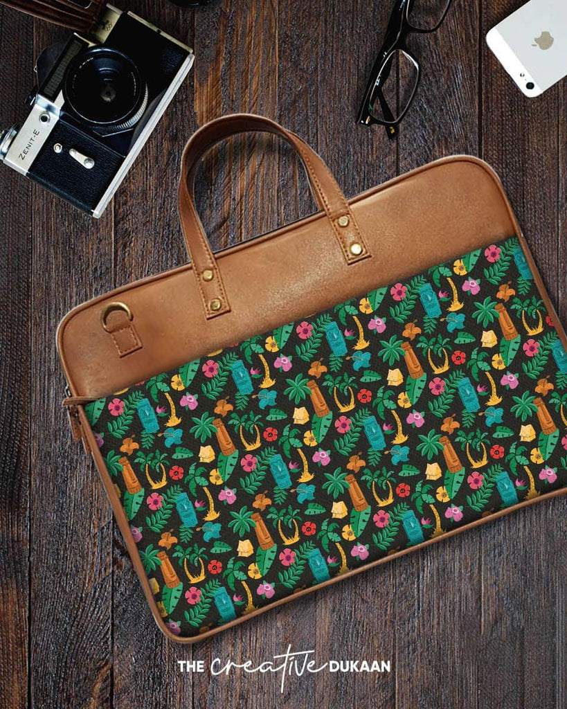 Tropical Green - The Vegan Leather Laptop Bag - Creative Dukaan