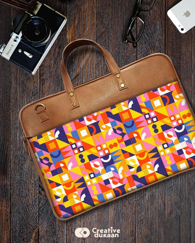 Colourful Geometry - The Vegan Leather Laptop Bag - Creative Dukaan