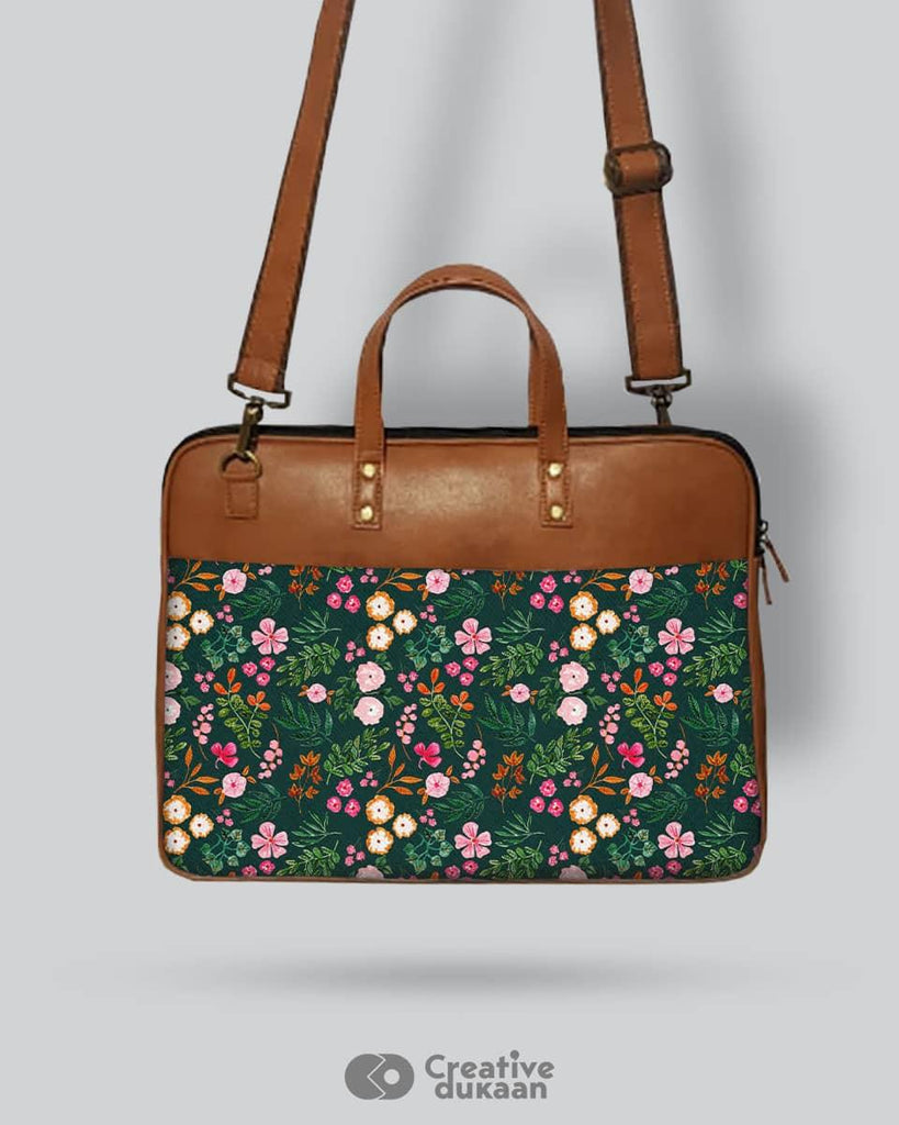 Blooming Floret - The Vegan Leather Laptop Bag - Creative Dukaan