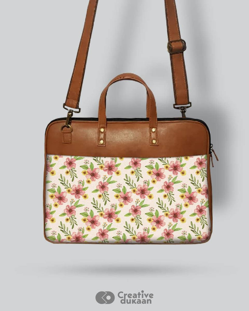 Pink Floret - The Vegan Leather Laptop Bag - Creative Dukaan