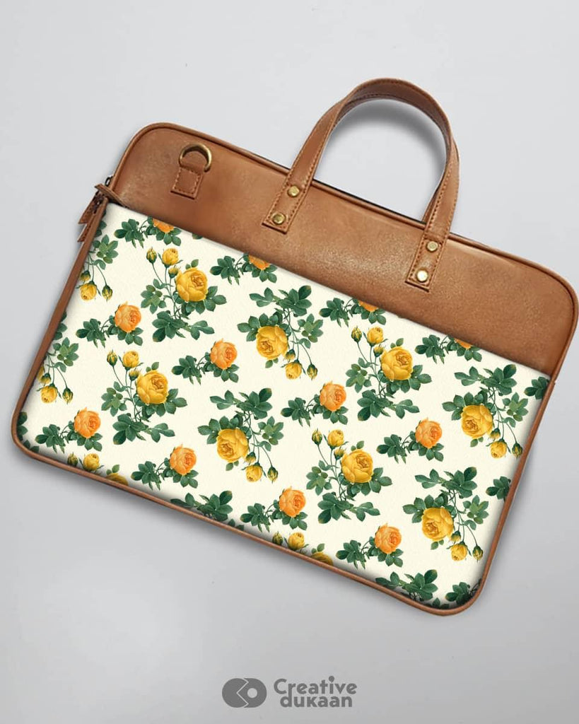 Yellow Blossom - The Vegan Leather Laptop Bag - Creative Dukaan