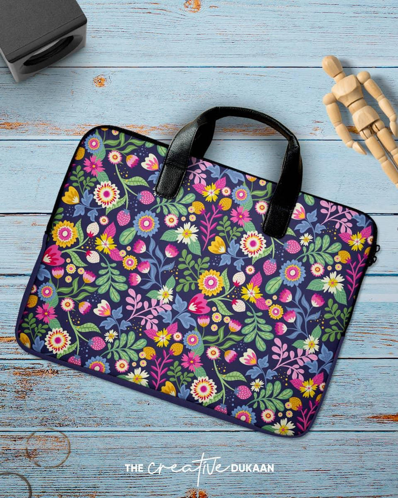Floral Laptop Sleeve Bag With Colourful Design - Creative Dukaan