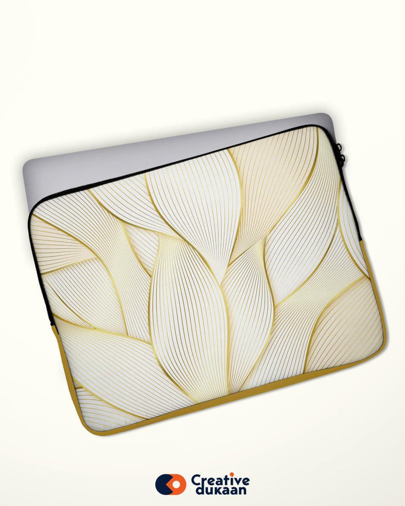 Designer Laptop Sleeve Bag With Golden Leaf Pattern - Creative Dukaan
