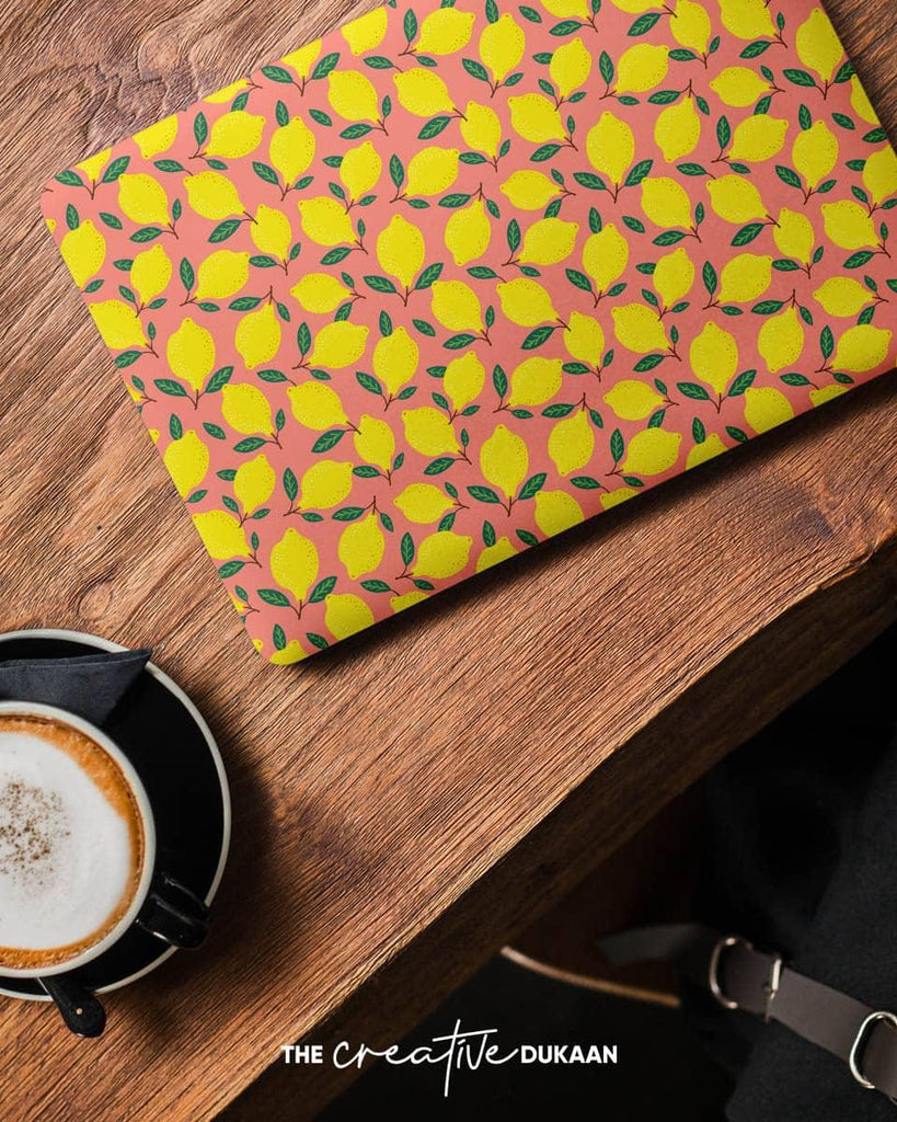 Cool Laptop Skin With Yellow Juicy Lemon Print Design - Creative Dukaan