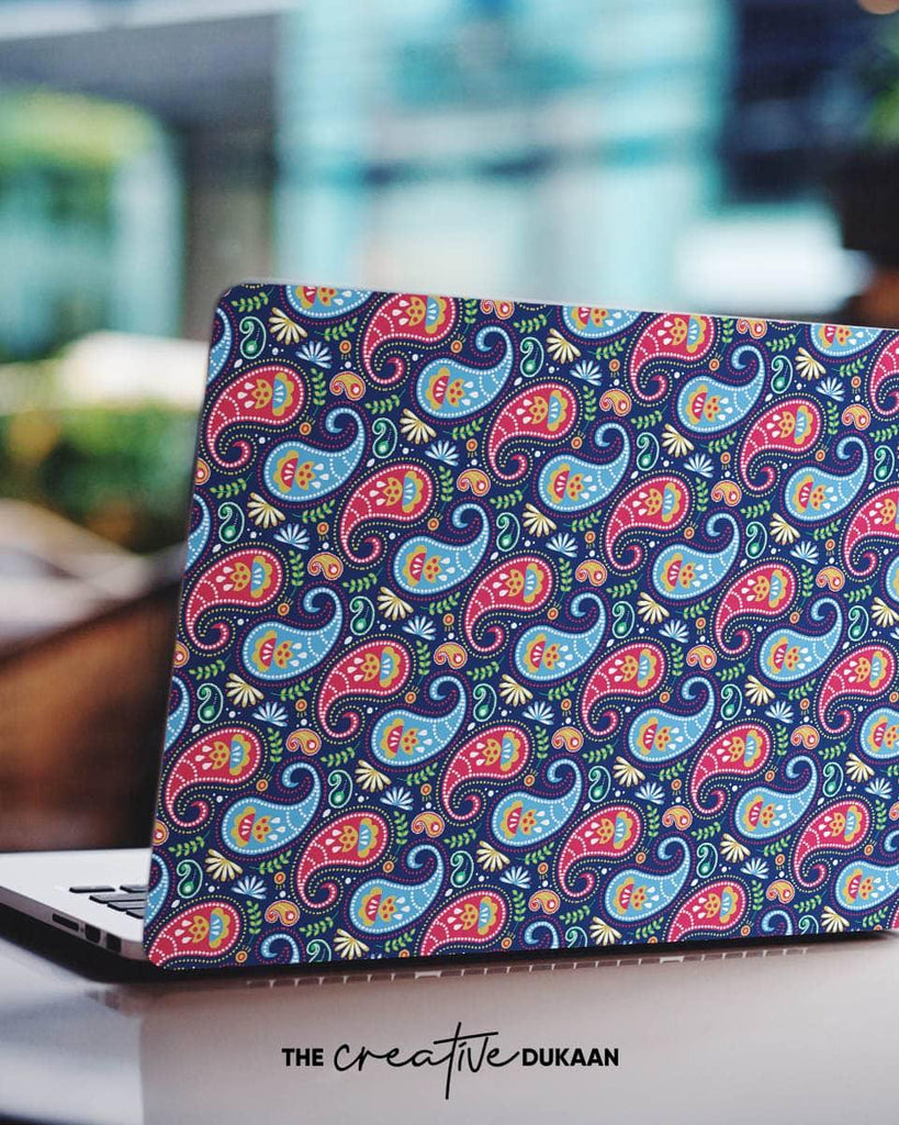 Traditional Indian Design Blue Laptop Skin With Paisley Print - Creative Dukaan