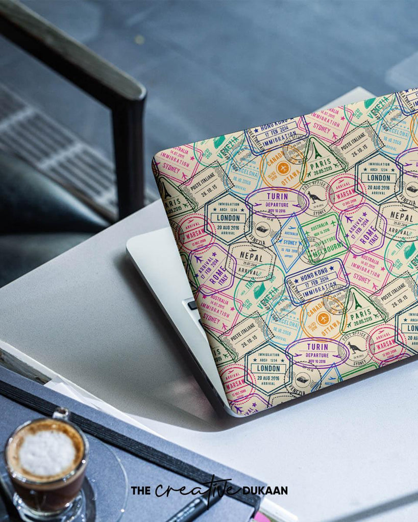 Travel Laptop Skin With Multicolor Poster Stamp - Creative Dukaan