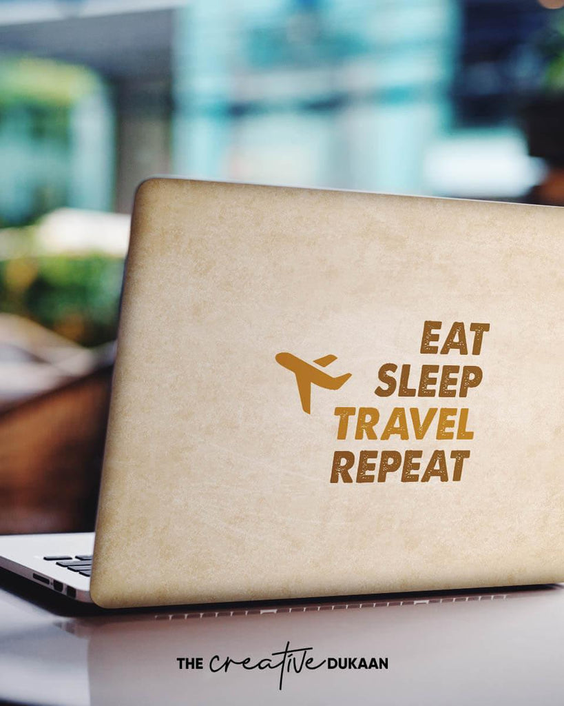 Unique Laptop Skin With "Eat Sleep Travel Repeat Quote" - Creative Dukaan