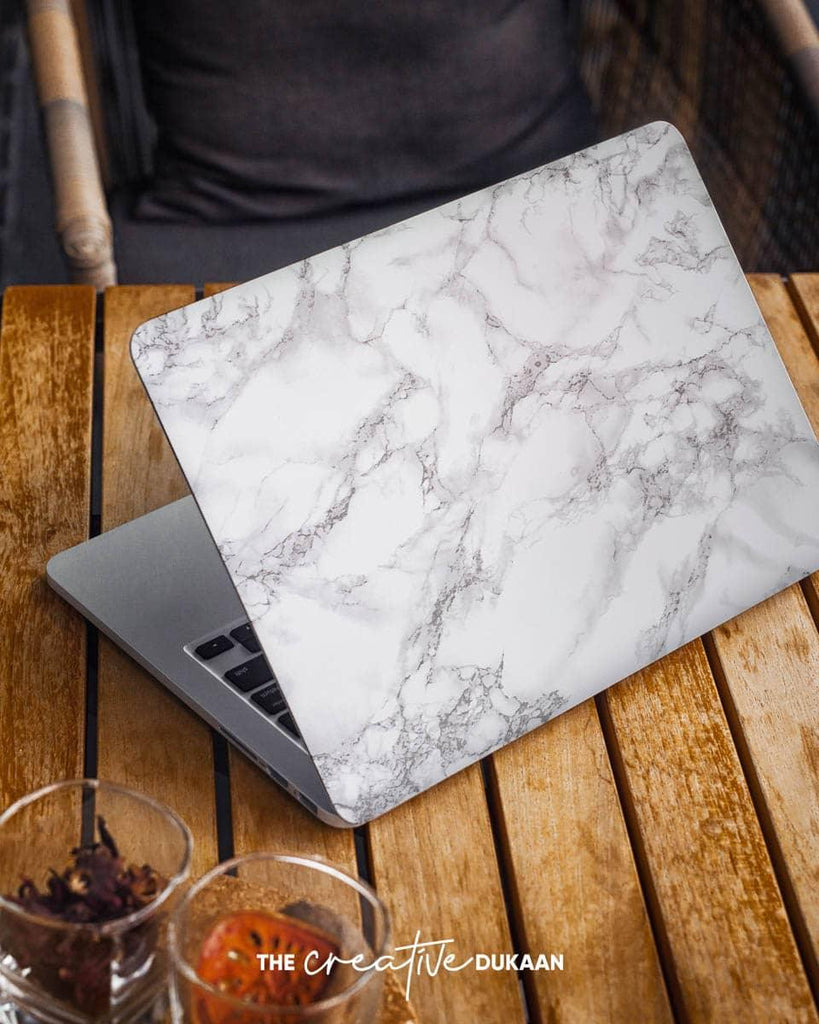 White Marble Laptop Skin With Premium Matt Finish Design - Creative Dukaan