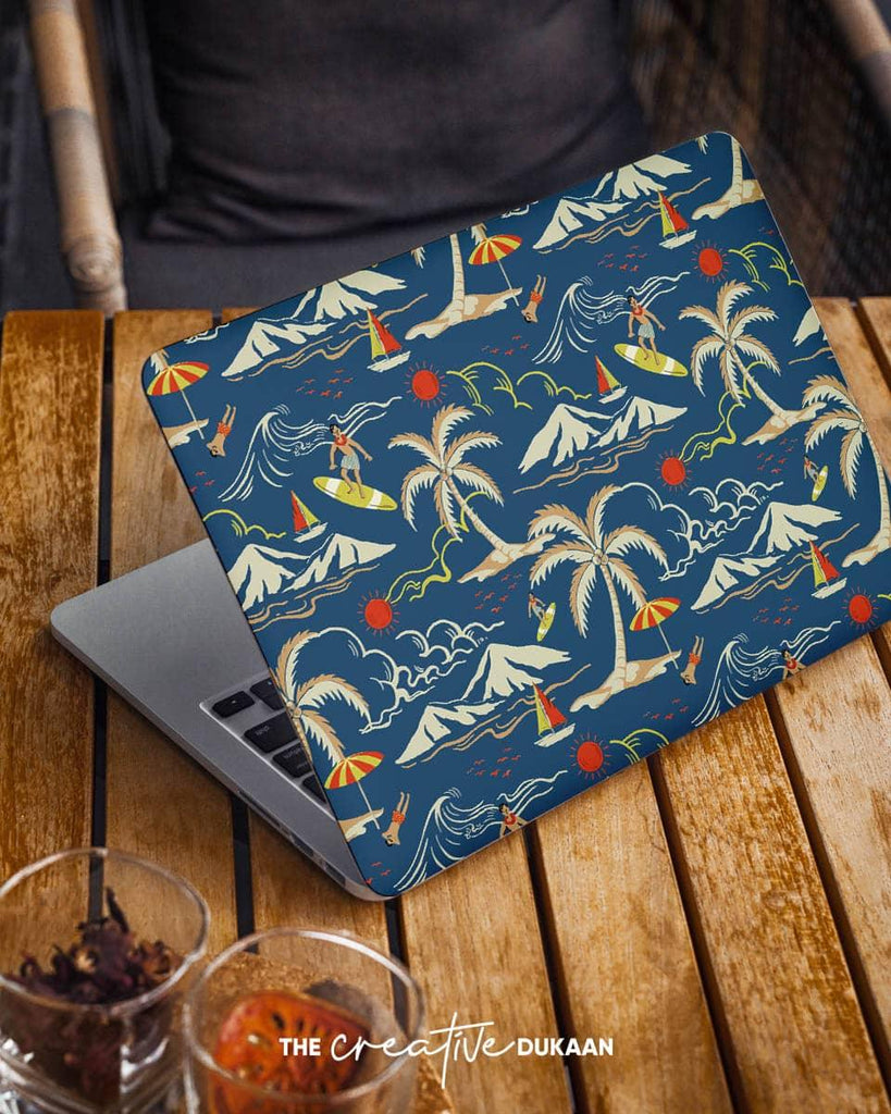 Travel Doodle Laptop Skin in Blue Colour With Matt Finish - Creative Dukaan