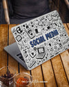 Sociale Media Doodle Laptop Skin With Silver Background - Creative Dukaan