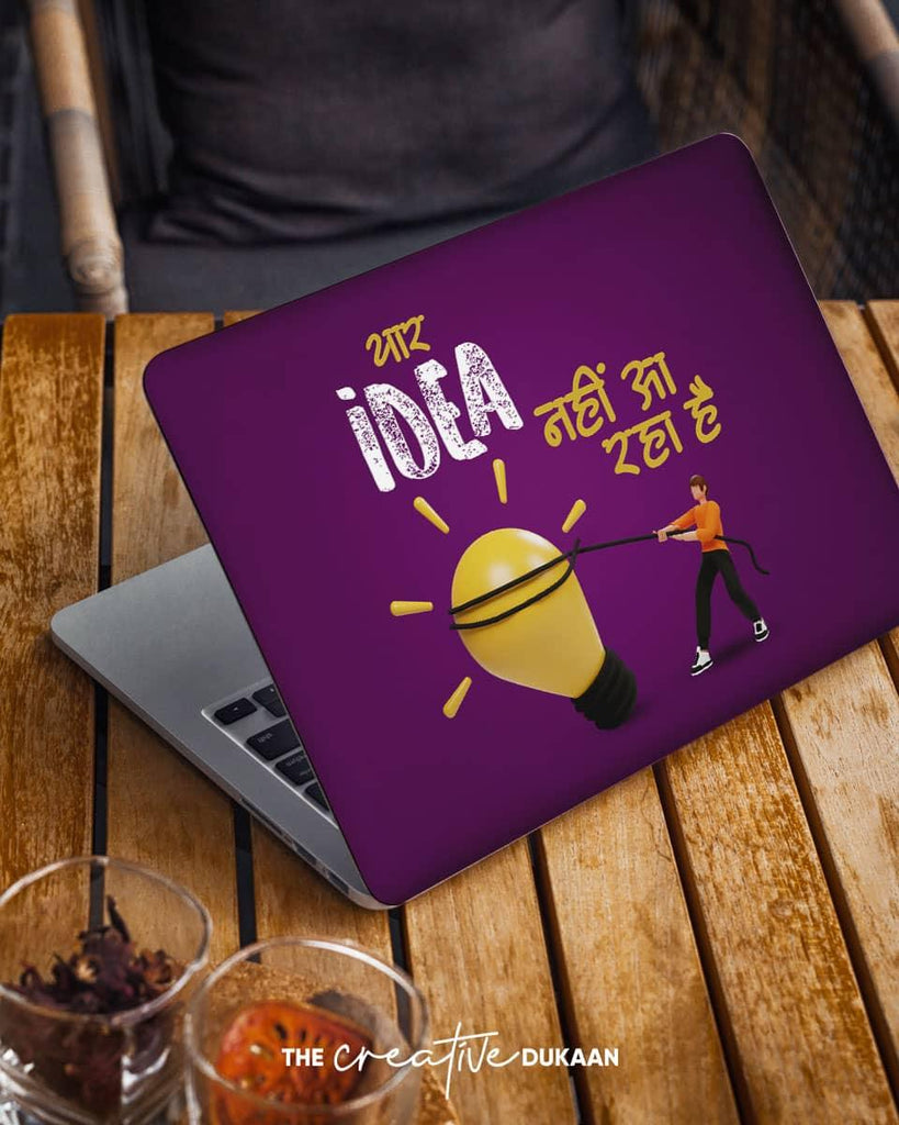 Purple Bright Funny Laptop Skin With The Text Idea Nahi Aa Rha Hai - Creative Dukaan