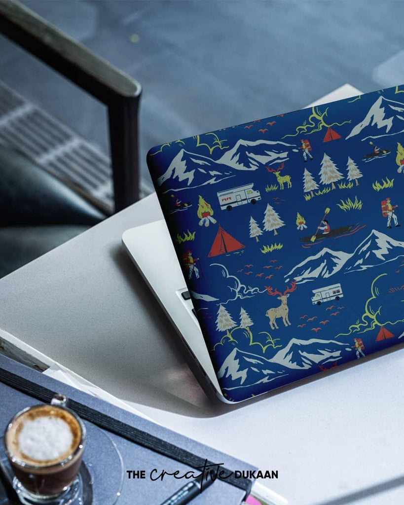 Travel Doodle Laptop Skin in Blue Colour With Matt Finish - Creative Dukaan