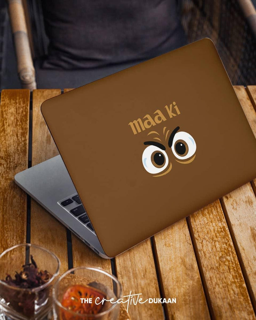 Funny Text With Maa Ki Aankhein Vinyl Laptop Skin - Creative Dukaan