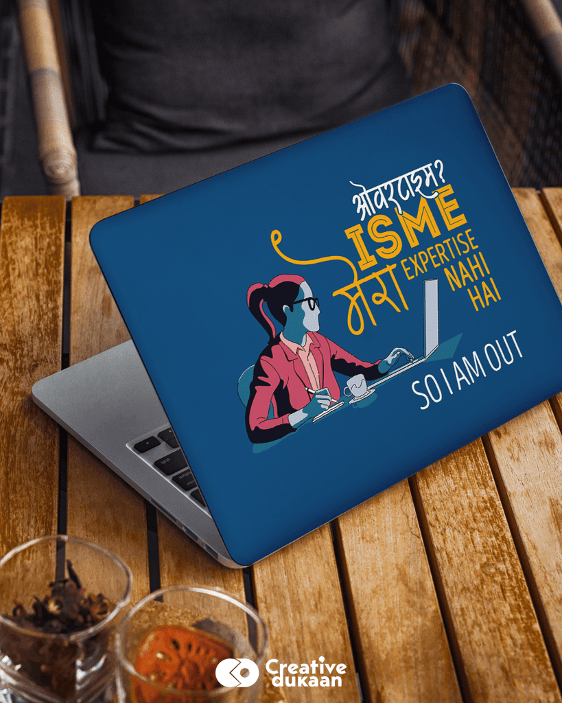 Blue Cool Laptop Skin With Overtime Funny Text - Creative Dukaan