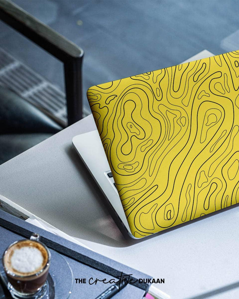 Yellow Laptop Skin With Topographical Elegant Design - Creative Dukaan